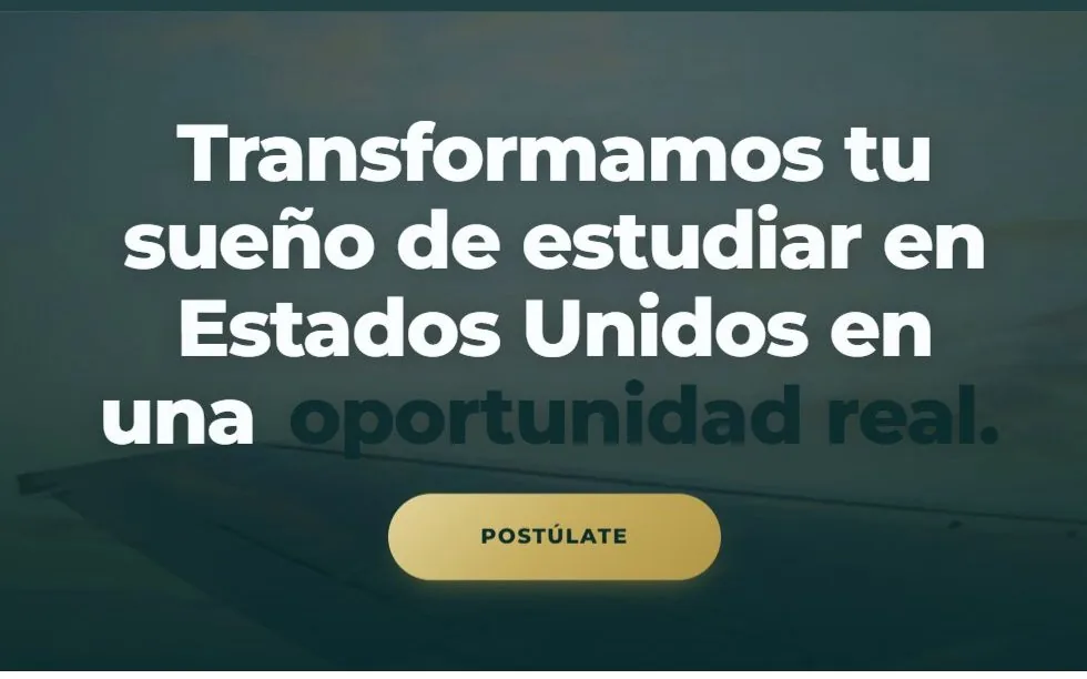 Portada del sitio web de CJ Becas con titular y bot&oacute;n de postulaci&oacute;n